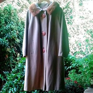 😍VTG Wool/Mink Fur Collar Lined Winter Coat